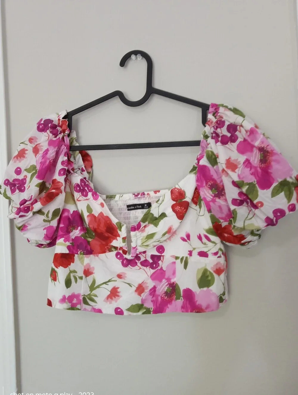 Abercrombie & Fitch Drama Puff Sleeve Sweetheart Floral Top White Medium